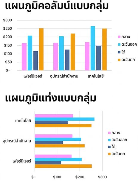 ตัวอย่างแผนภูมิแท่งและคอลัมน์แบบกลุ่ม
