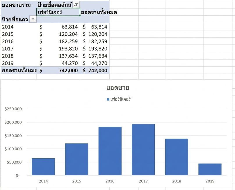 ตัวอย่าง PivotTable และ PivotChart ใน Excel