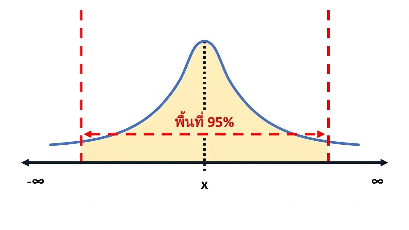 เส้นโค้งการกระจายที่เน้น 95% ของพื้นที่