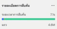 ผลลัพธ์คิวรีแสดงจำนวนแถวและเวลาเมื่อไม่มีเงื่อนไข ON