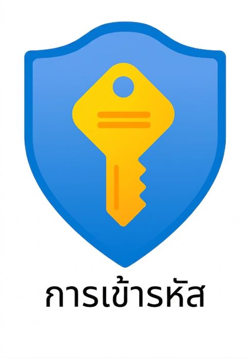 โล่การ์ตูนมีกุญแจอยู่ด้านใน และมีคำว่า encryption ที่ด้านล่าง