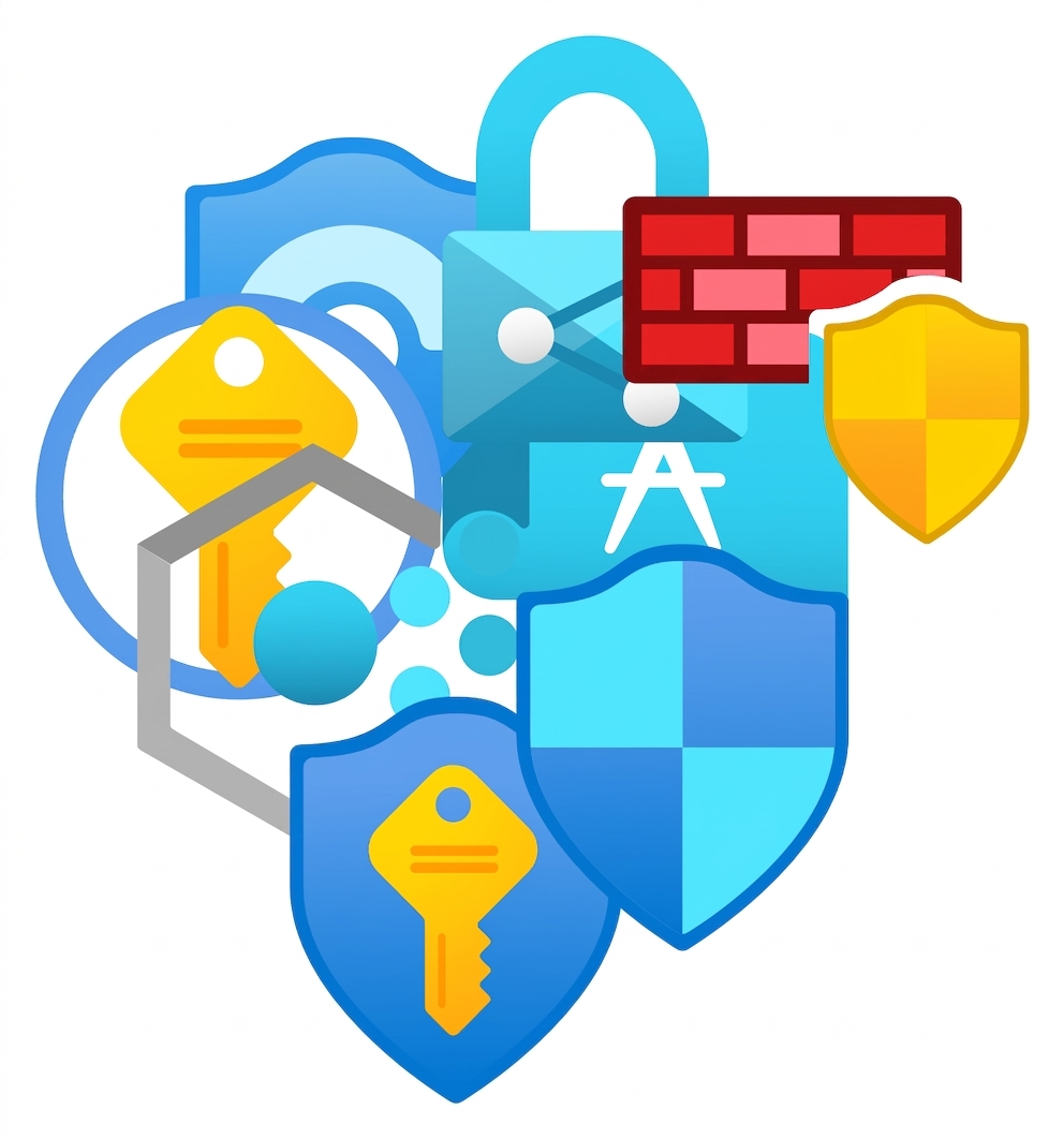 ภาพรวมที่มีโลโก้หลายรายการจากบริการ Azure ต่าง ๆ