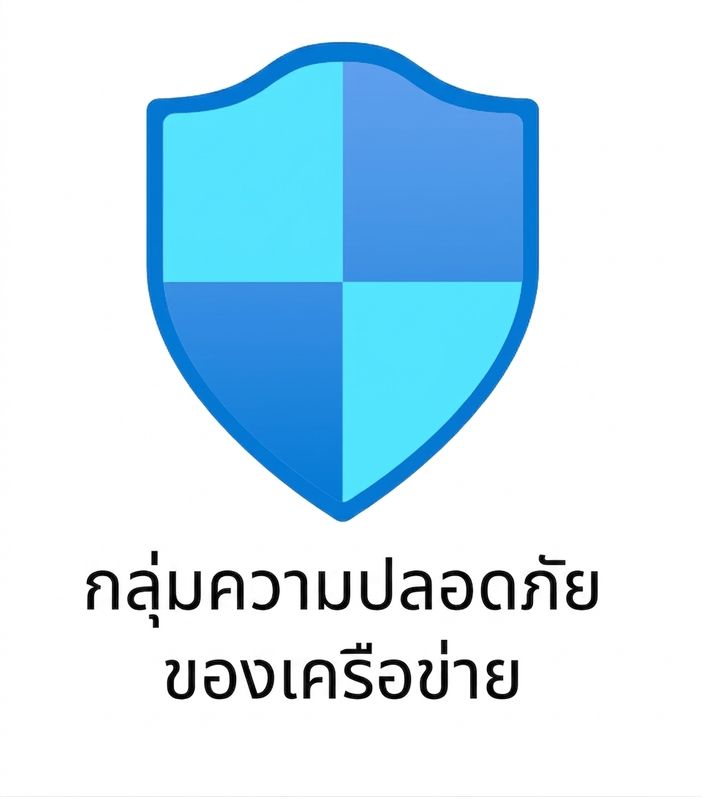 โล่สีน้ำเงินมีข้อความ network security groups อยู่ด้านล่าง