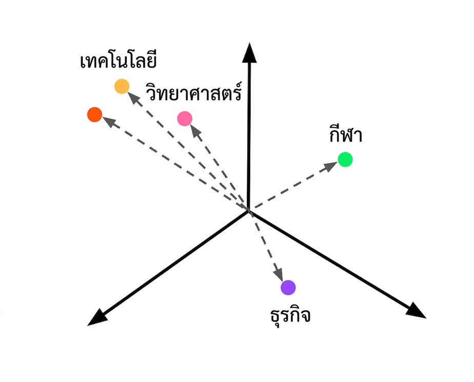 คำอธิบายคลาสใน vector space พร้อมแสดงเวกเตอร์ที่ยังไม่ทราบคลาส