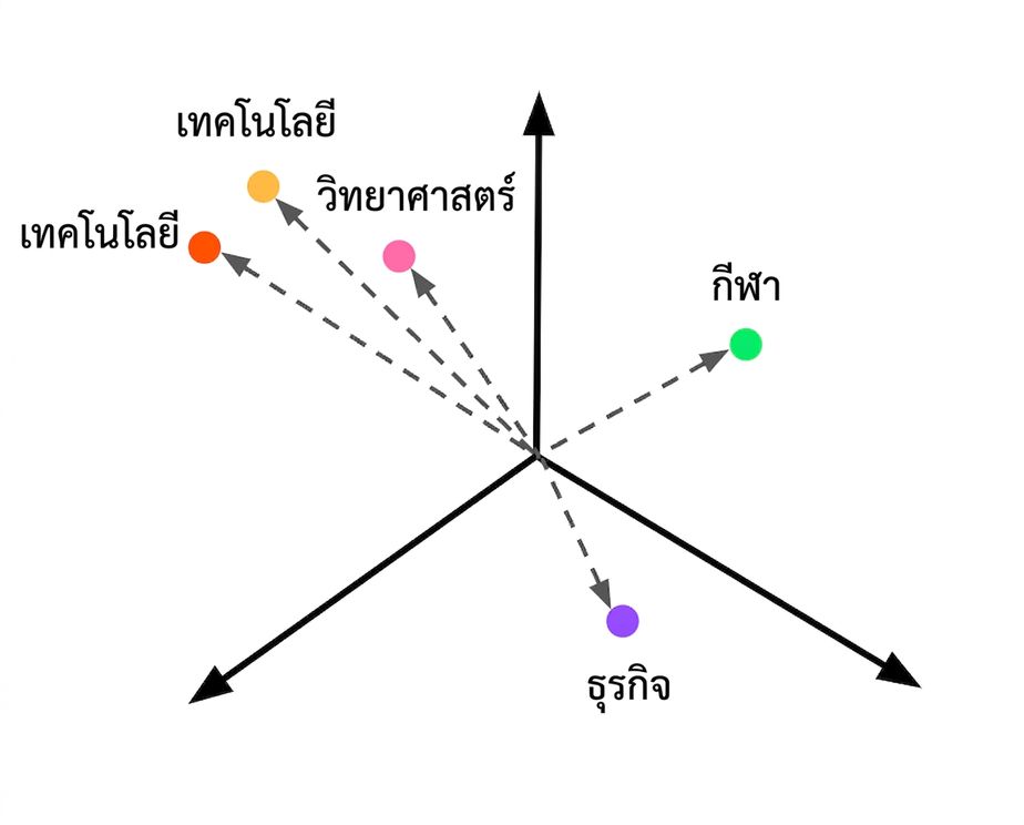 คำอธิบายคลาสที่ถูก embed ใน vector space โดยเวกเตอร์ที่ไม่รู้จักถูกกำหนดให้อยู่ในกลุ่ม Tech