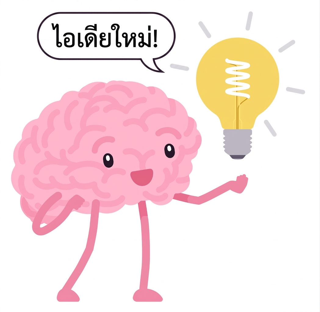 ภาพประกอบสมองและหลอดไฟ แสดงถึงการตระหนัก การคิด และการตัดสินใจ