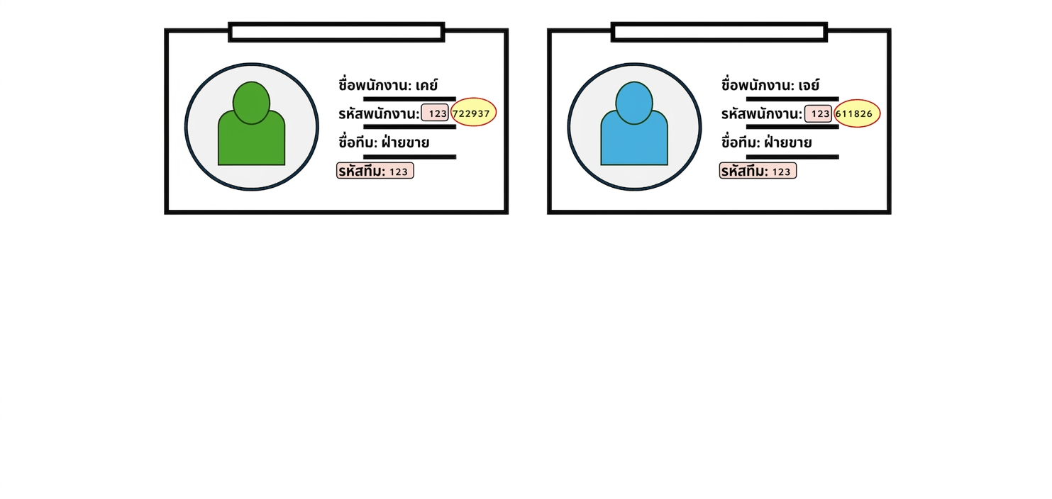 บัตรพนักงานแสดง Partial Dependency