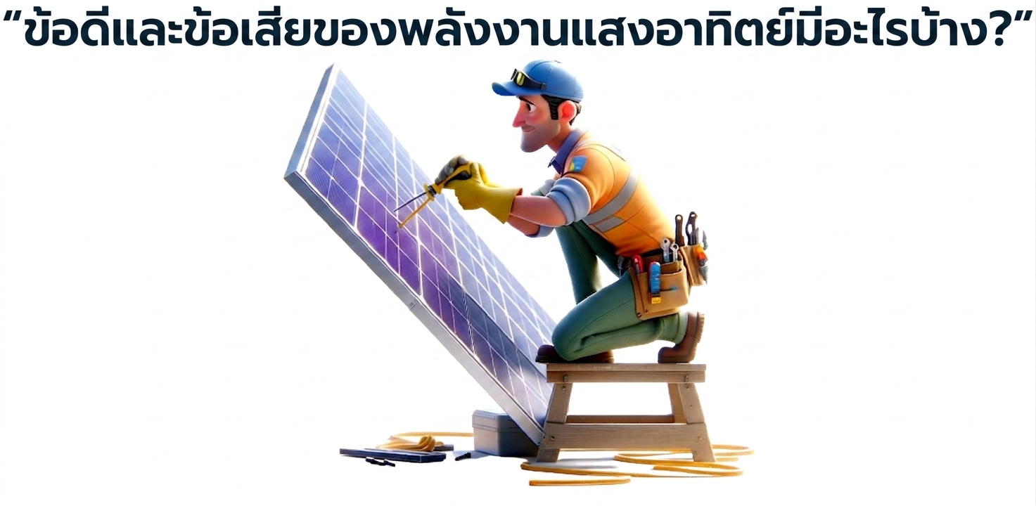 บุคคลทำงานกับแผงโซลาร์เซลล์ พร้อมพรอมต์ "what are the benefits and drawbacks of solar energy"