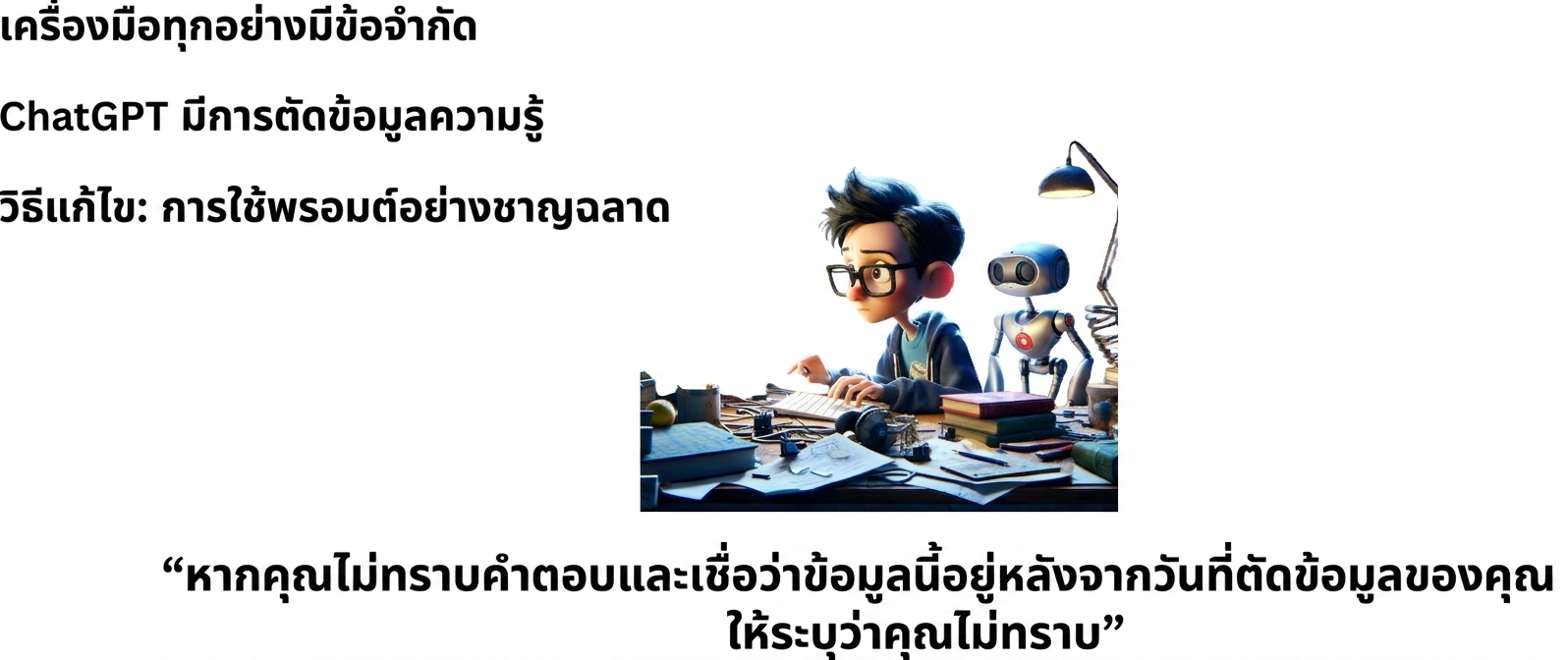 ทุกเครื่องมือมีข้อจำกัด ChatGPT มีวันที่ตัดข้อมูล วิธีแก้: การสร้างพรอมต์อย่างชาญฉลาด