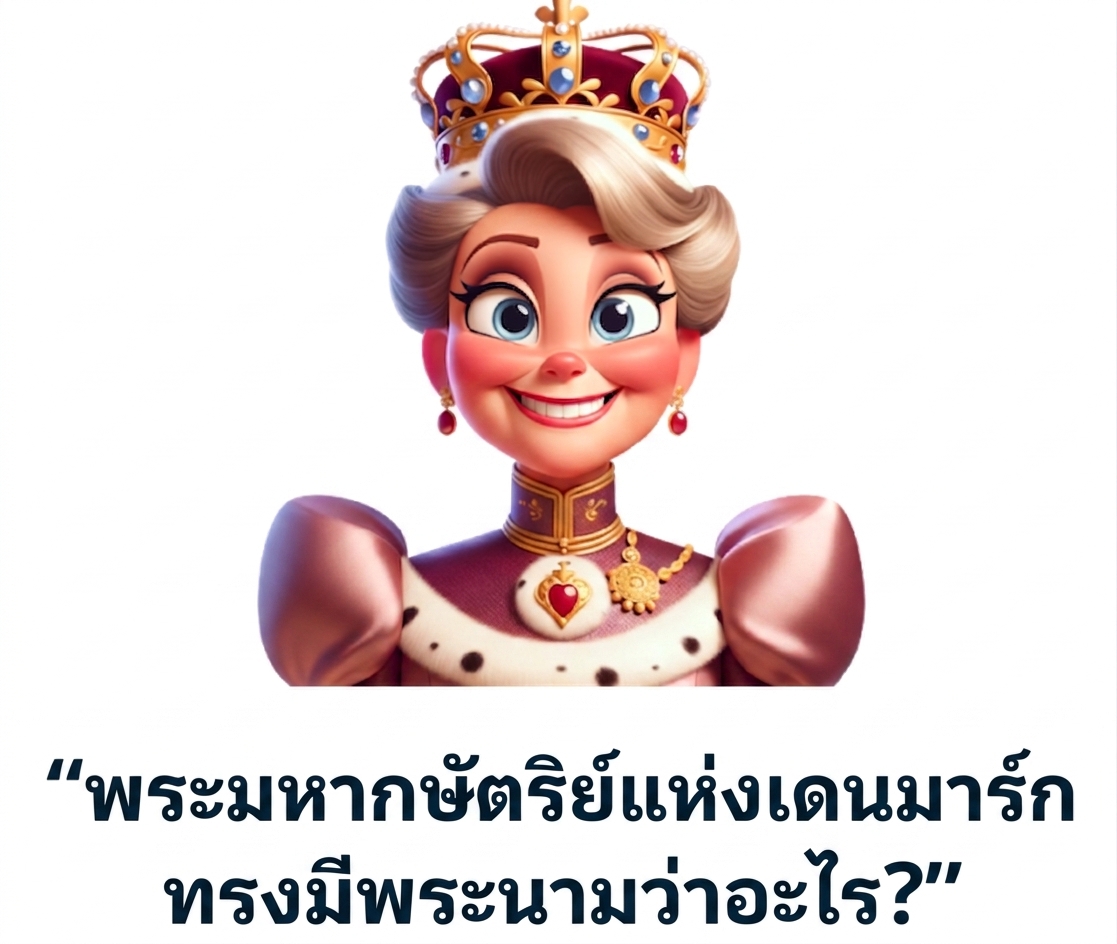 กษัตริย์ที่ดูมีความสุขพร้อมคำถาม "ชื่อของกษัตริย์แห่งเดนมาร์กคืออะไร"
