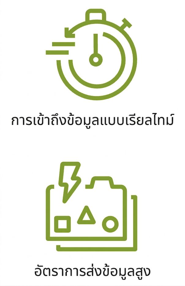 ไอคอนแสดงการเข้าถึงข้อมูลแบบ real-time และ throughput สูง