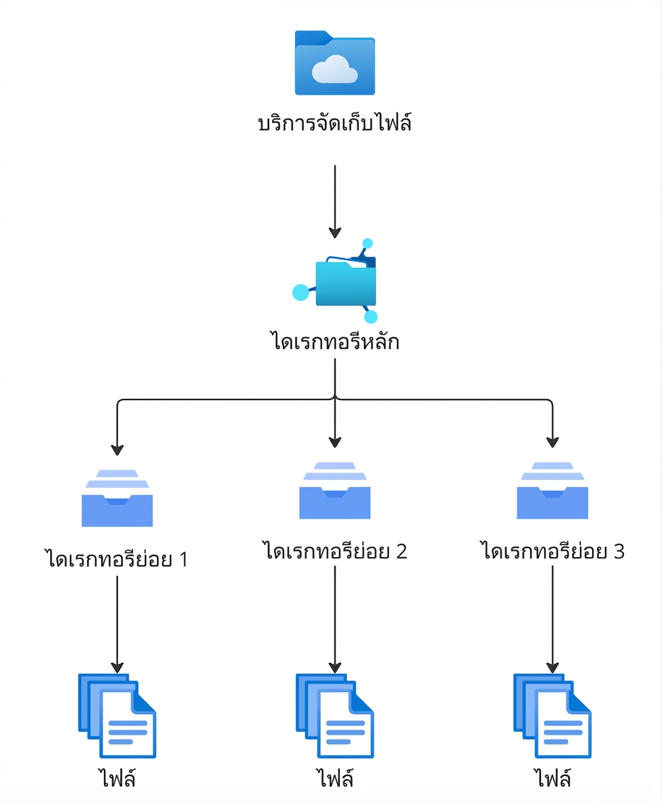 แผนภาพลำดับชั้นอธิบายโครงสร้างของ file storage