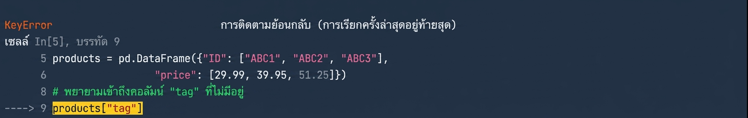 Traceback แสดงบรรทัดในโค้ดของเราที่ทำให้เกิด error