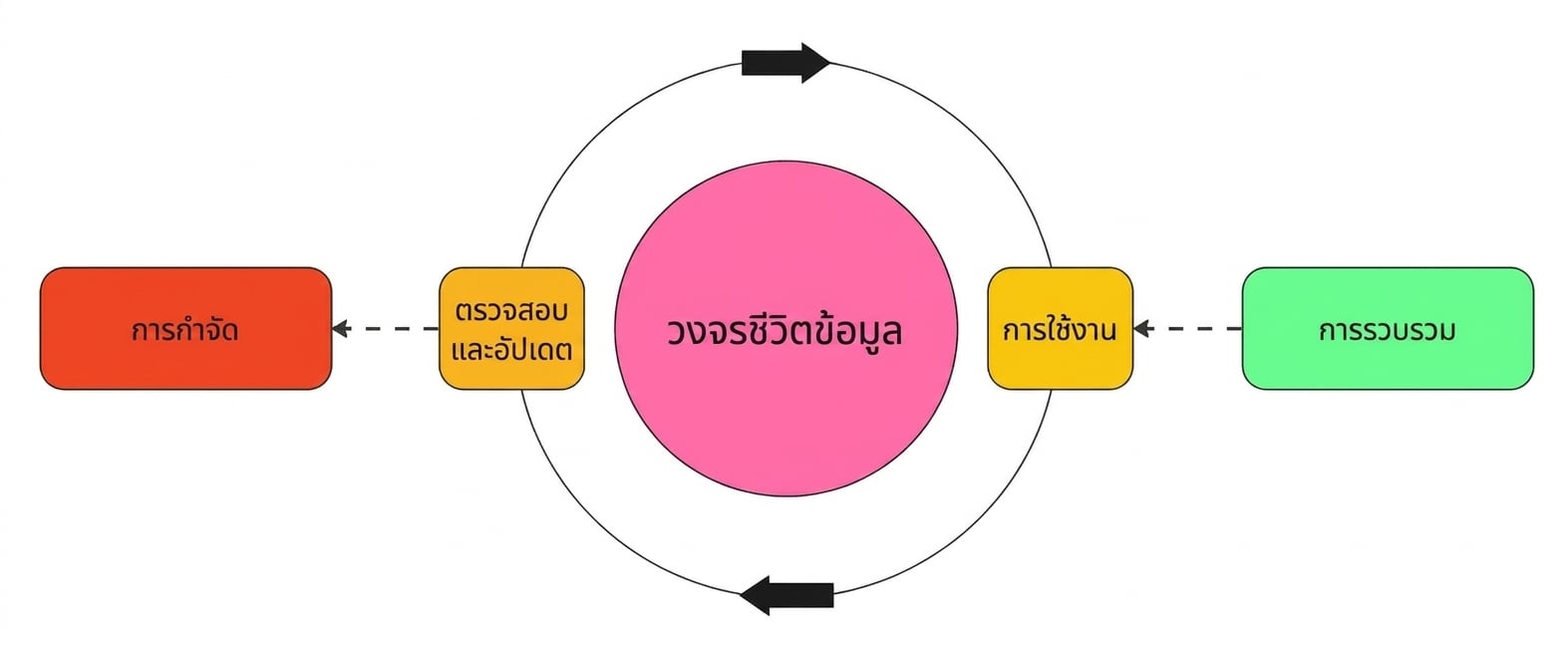 วงจรชีวิตของข้อมูลตั้งแต่การเก็บรวบรวม การใช้งาน การตรวจสอบ และการอัปเดตหรือลบออก