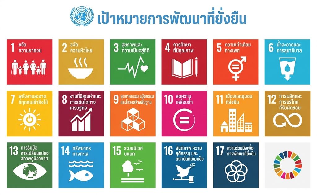 ภาพรวมของ SDG ทั้ง 17 ข้อที่เผยแพร่โดย UN