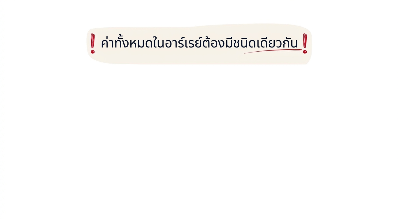 ค่าทุกตัวใน array ต้องเป็นชนิดข้อมูลเดียวกัน