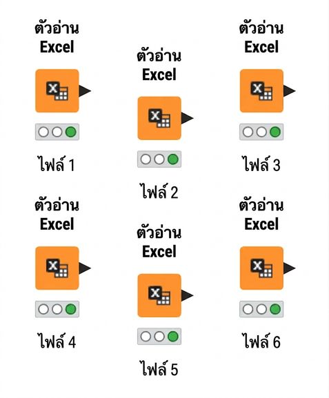 โหนด Excel Reader หลายตัว