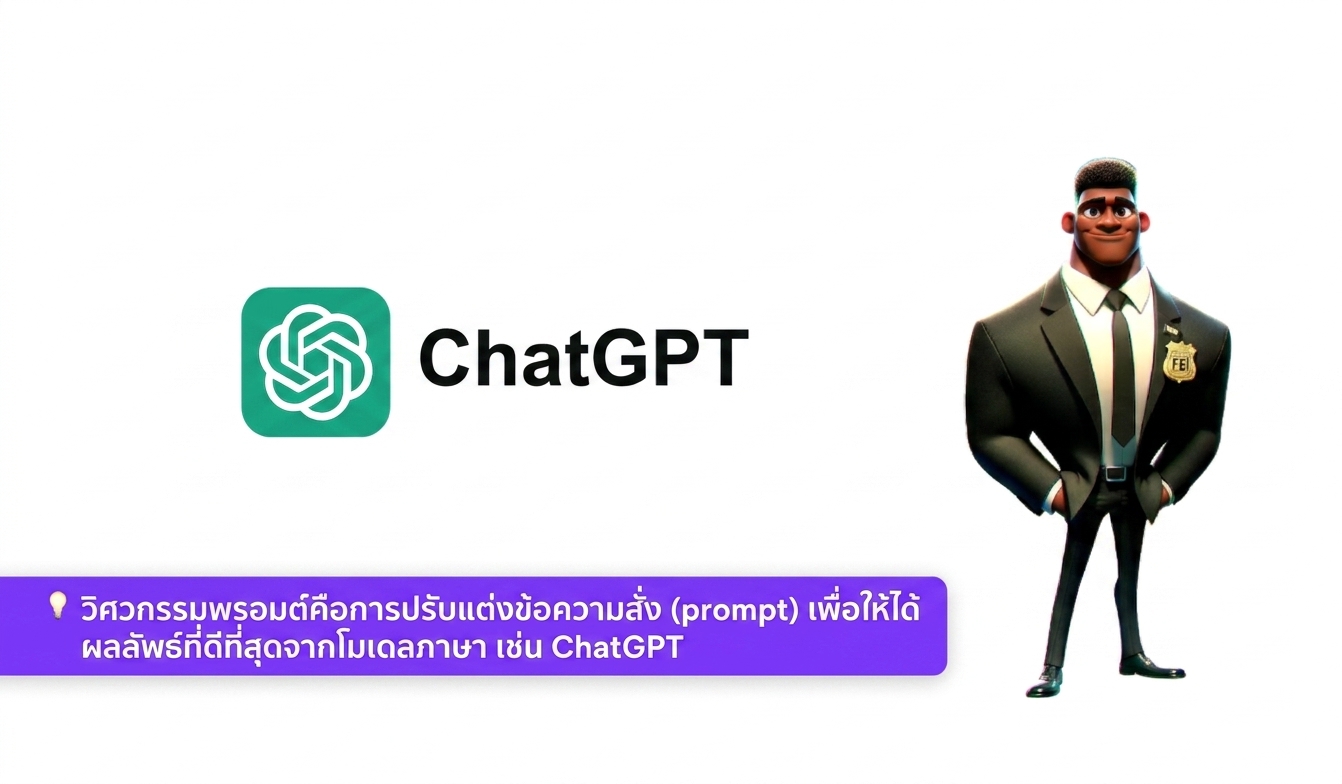 ภาพแสดงโลโก้ ChatGPT และตัวการ์ตูน FBI