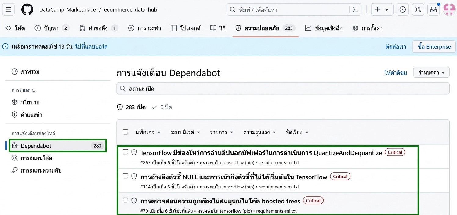 ดู Dependabot Alerts