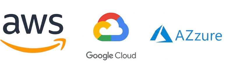 โลโก้ของผู้ให้บริการ cloud ได้แก่ AWS, GCP และ Azure