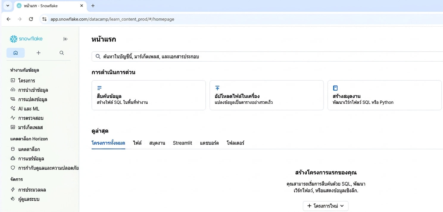 ภาพหน้าจอ Snowsight UI