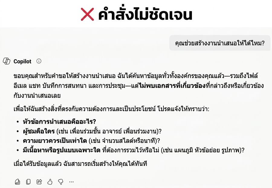 ภาพหน้าจอแสดงพรอมต์ที่เจาะจงใน Copilot