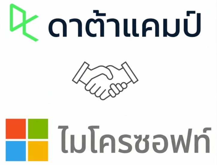 โลโก้ของ DataCamp และ Microsoft พร้อมภาพการ์ตูนของการจับมือ