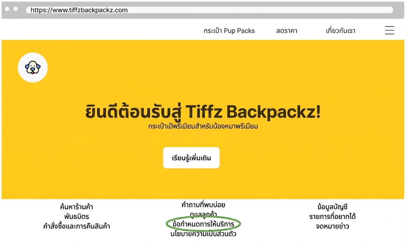 หน้า Terms of Service ของ Tiffz Backpackz