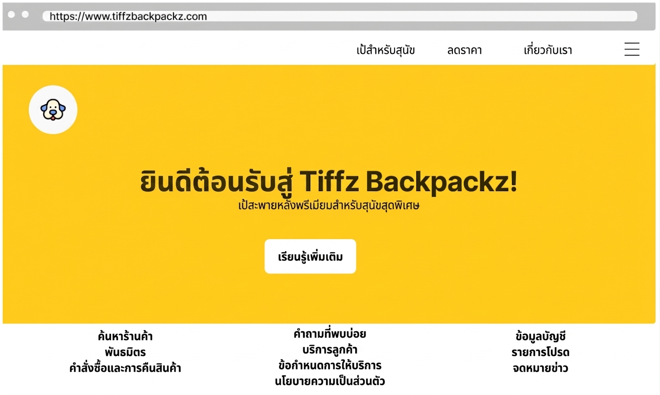 หน้า Landing Page ของ Tiffz Backpackz