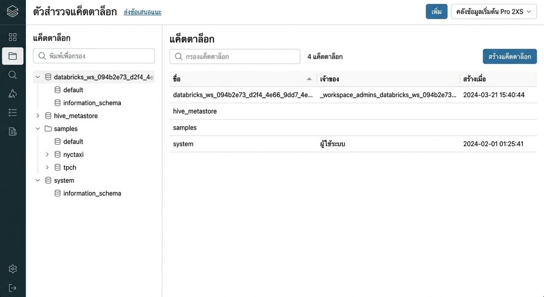 ภาพหน้าจอ Catalog Explorer