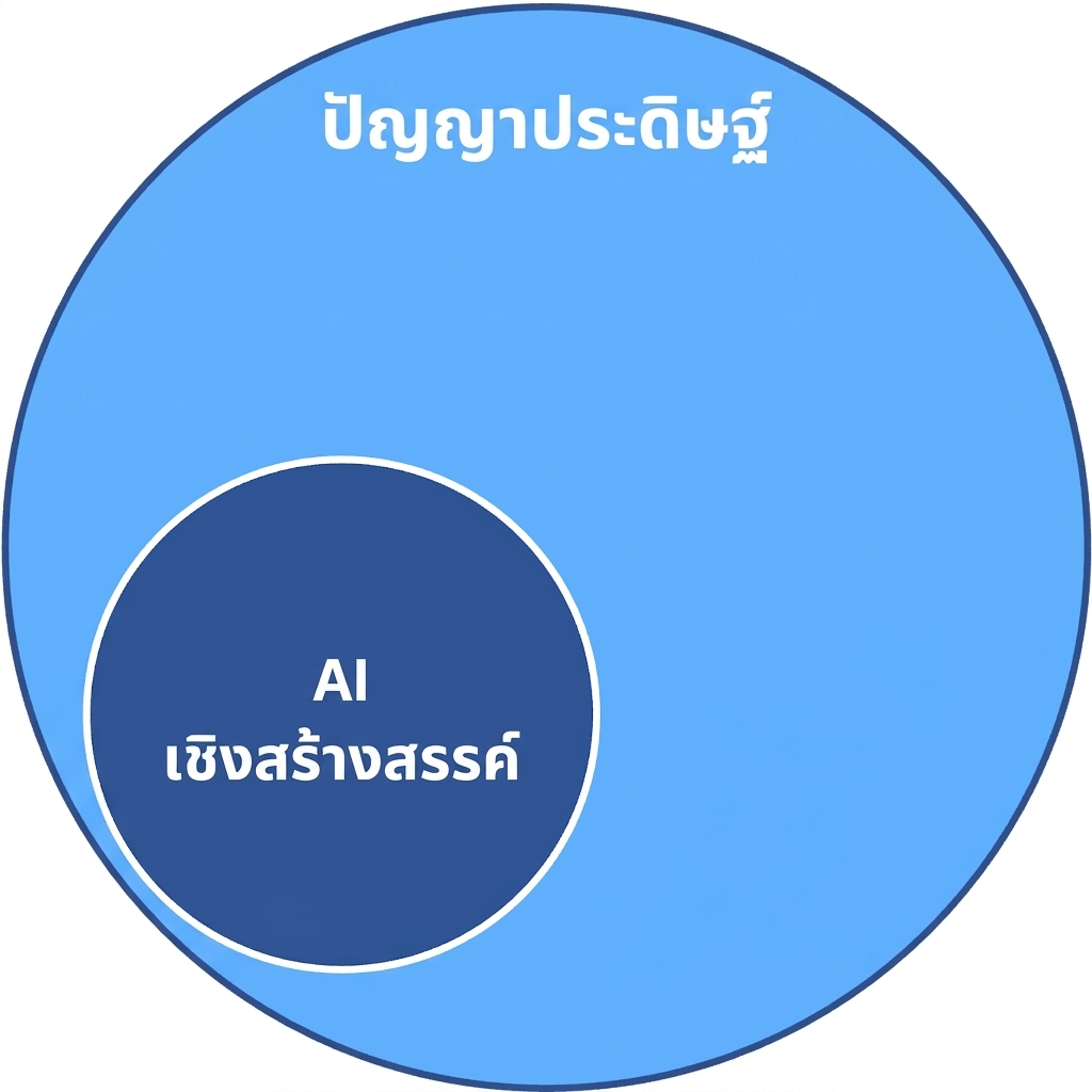 วงกลมสองวง วงเล็กอยู่ในวงใหญ่ แสดงความสัมพันธ์ระหว่าง AI และ Generative AI