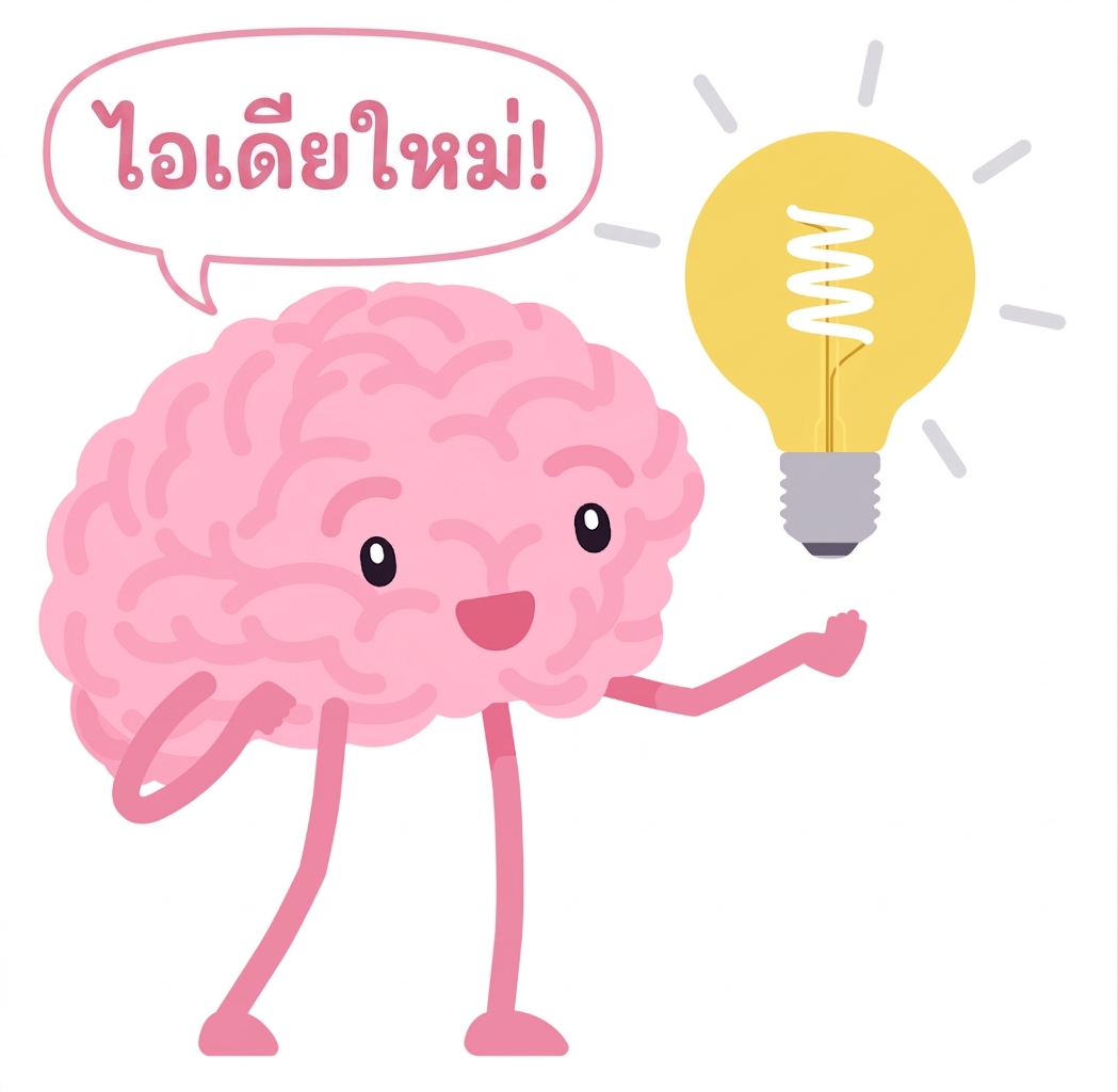 ภาพประกอบสมองและหลอดไฟ แสดงถึงการตระหนัก การคิด และการตัดสินใจ