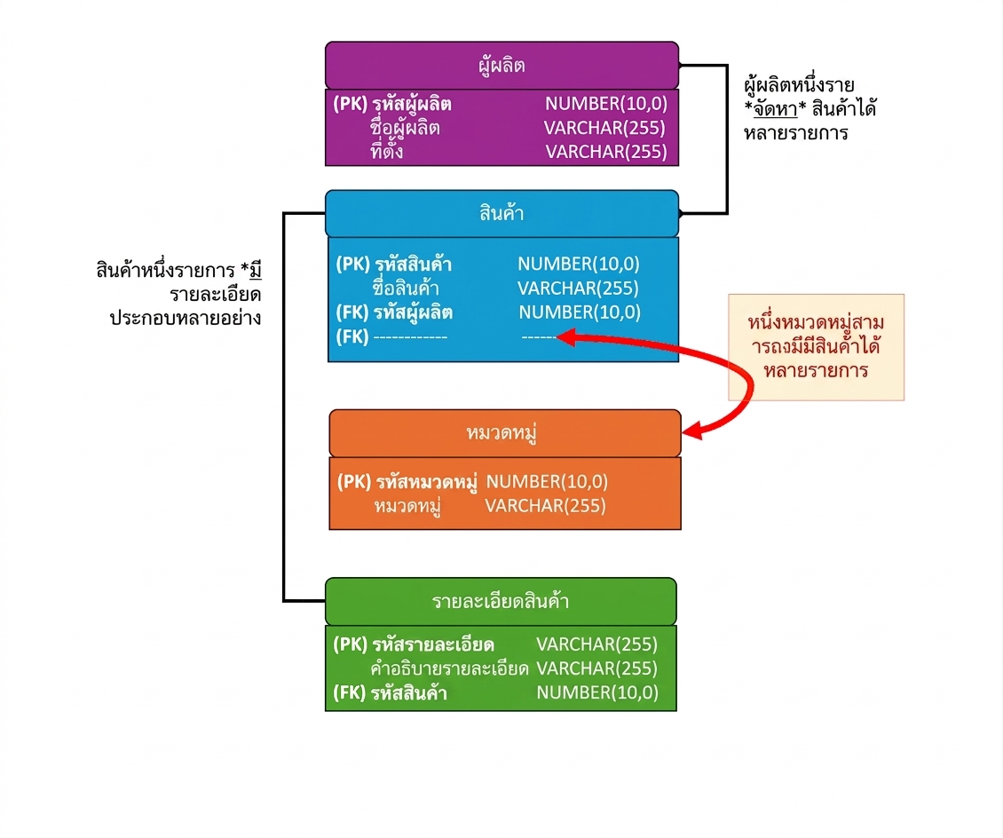 Cardinality ของ entity categories ต่อ entity สินค้า