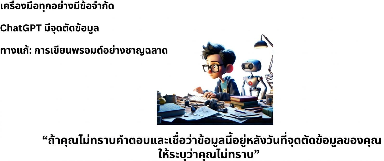 ทุกเครื่องมือมีข้อจำกัด ChatGPT มีวันที่ตัดข้อมูล วิธีแก้: การสร้างพรอมต์อย่างชาญฉลาด