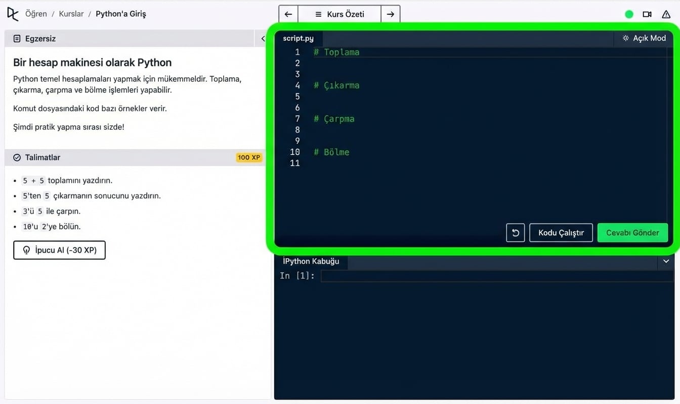DataCamp'te Python betiği