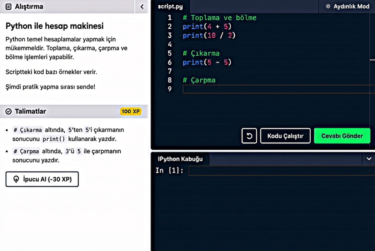 DataCamp Arayüzü