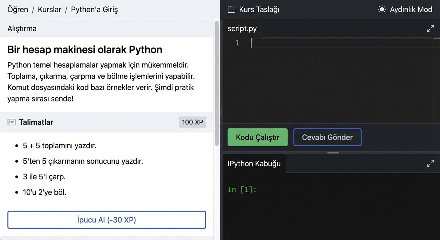 DataCamp'in IPython shell'inde hesaplamalar