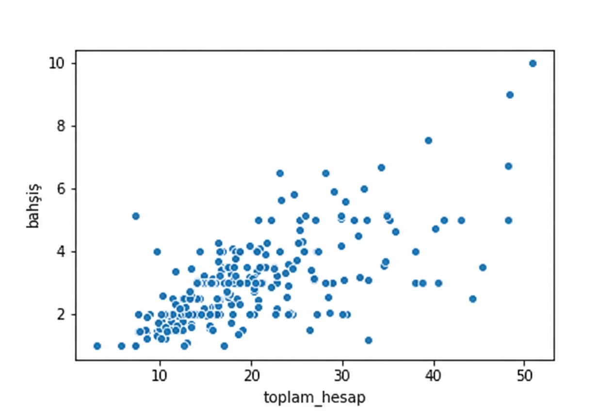 Toplam hesap ile bahşiş miktarının saçılım grafiği