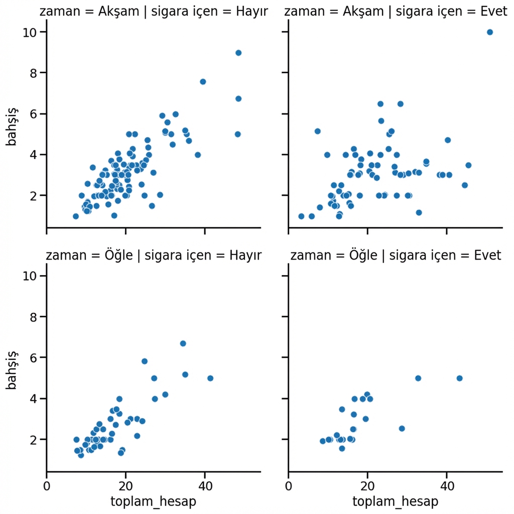 Sigara ve zamana göre alt grafiklerle saçılım grafiği
