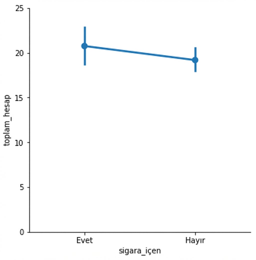 Sigara içenler vs. içmeyenlerde ortalama hesap nokta grafiği