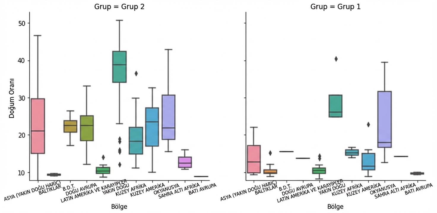 Alt gruplarla doğum oranı kutu grafikleri