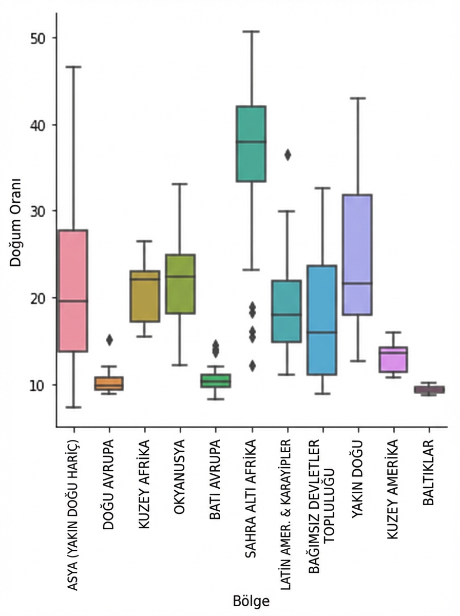 Döndürülmüş x kene etiketleriyle doğum oranı kutu grafiği