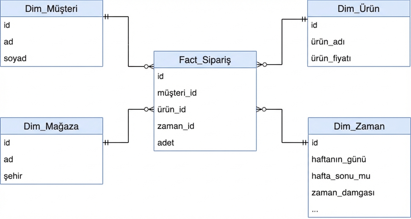 Müşteriler ve Siparişlerin Yıldız Şeması Diyagramı
