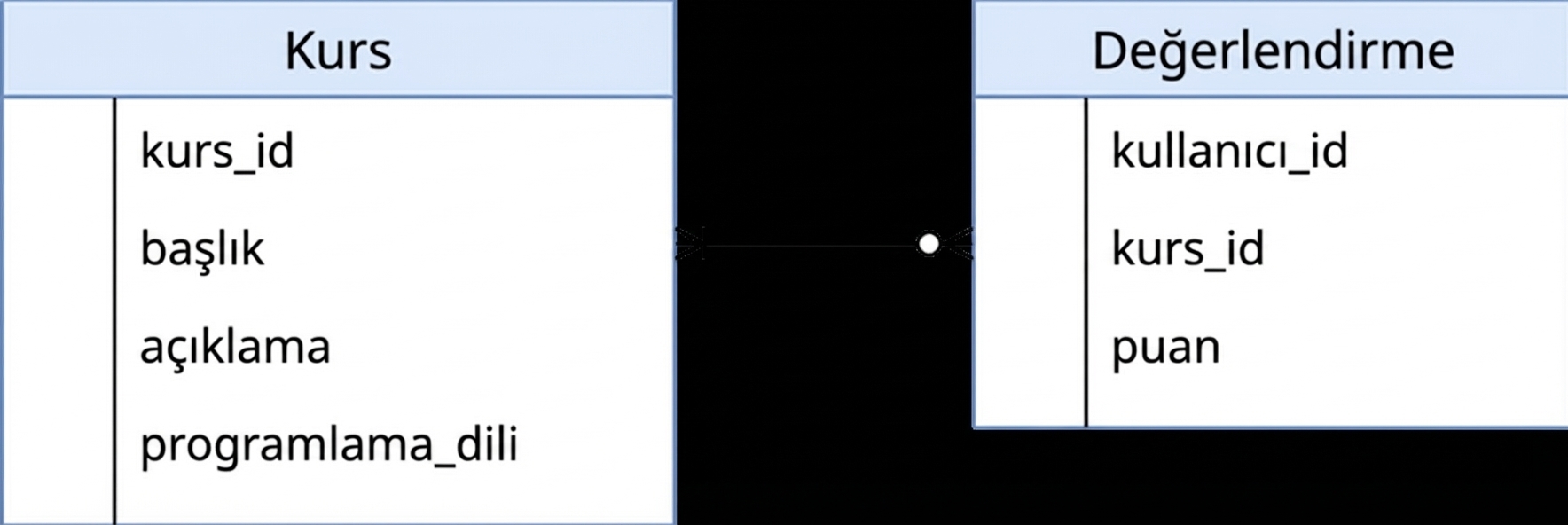Kurslar ile puan arasındaki ilişkiyi gösteren diyagram