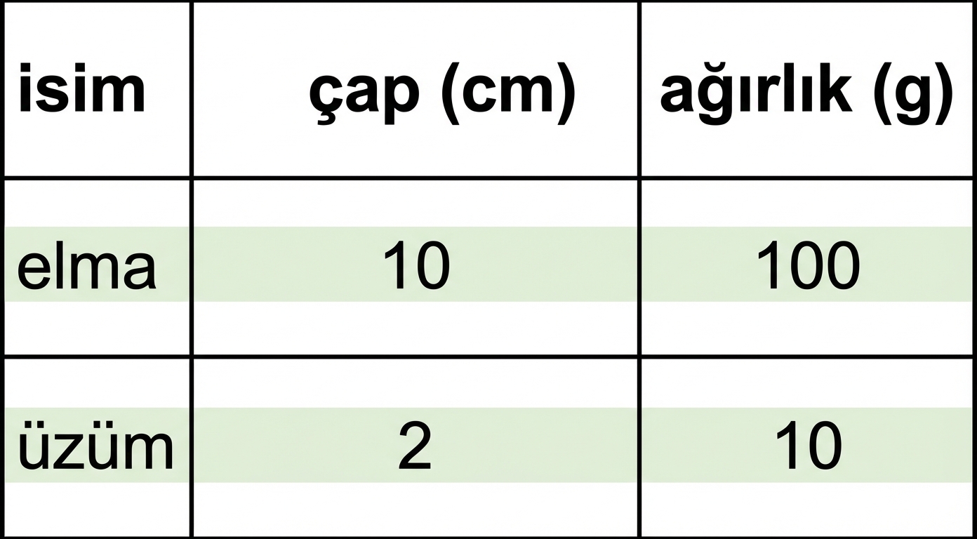 Satır odaklı depolama örneği