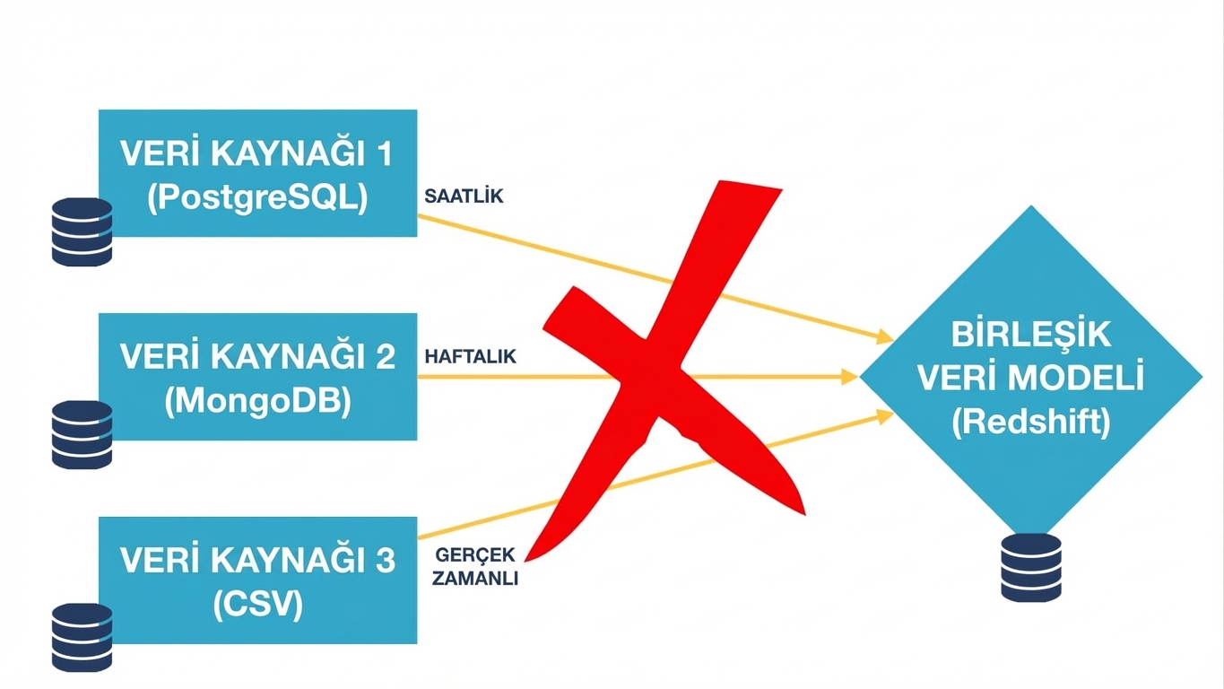 Üç veri kaynağının günlük güncellenmesi, üzerinde büyük bir X ile