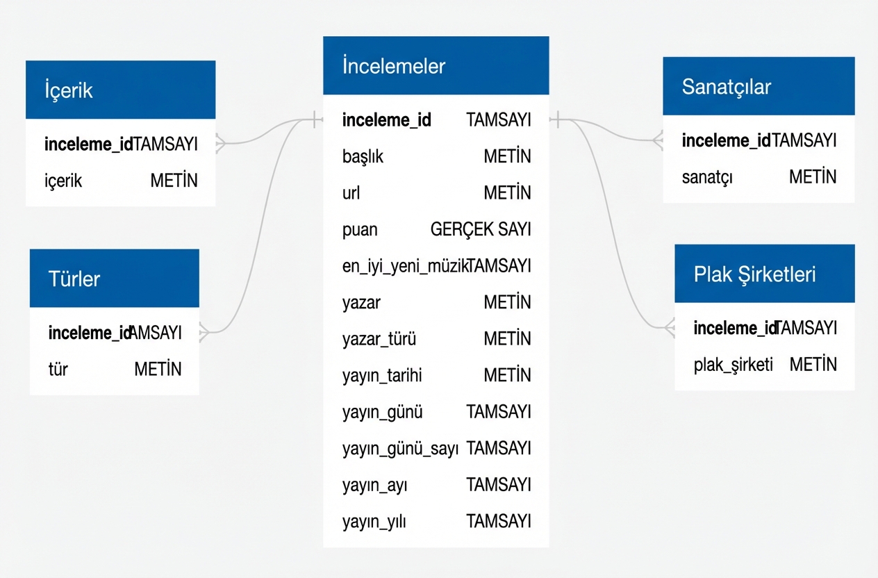 Pitchfork İncelemeleri Veritabanı şeması