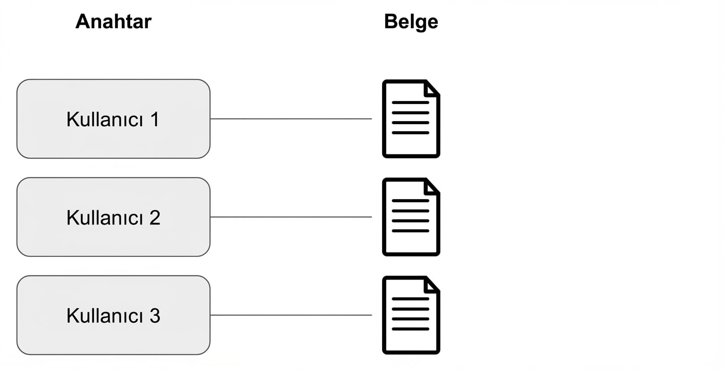 Anahtar ve belge ilişkisini gösteren diyagram