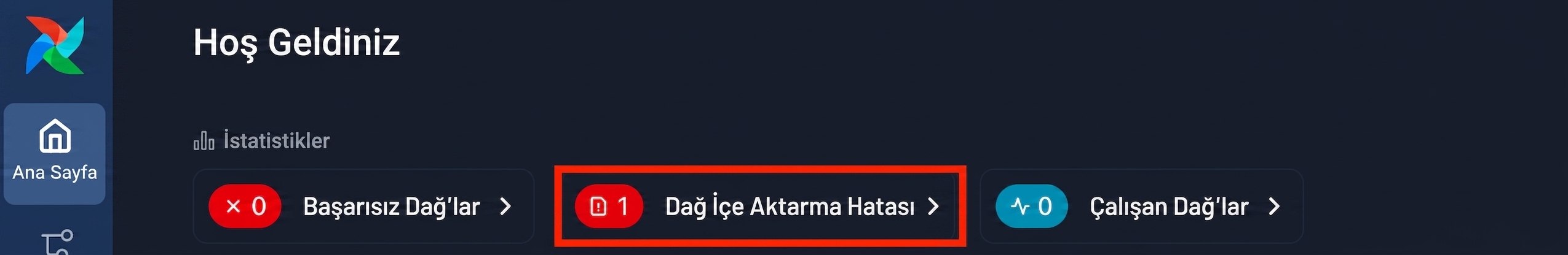 Bir Dag içe aktarma hatası uyarısını gösteren Airflow karşılama sayfası