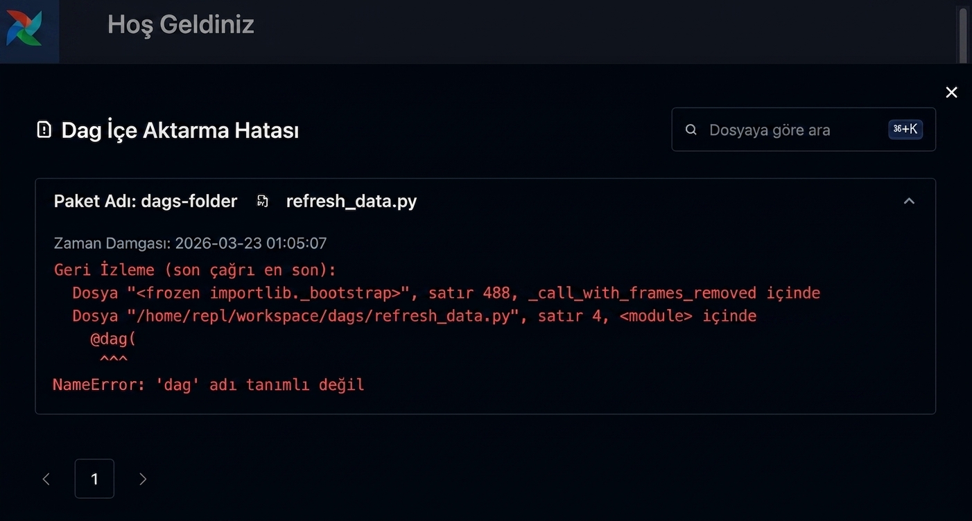 Dag traceback mesajını gösteren Airflow içe aktarma hatası ayrıntısı
